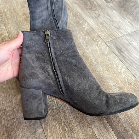 Vince Blakely Sleek Suede Block Heel Boots - Neutral Gray - Picture 6 of 10